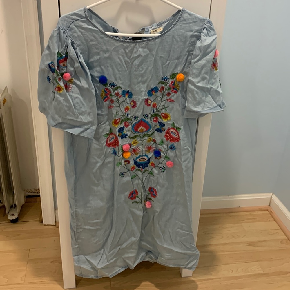 Fox embroidered denim dress